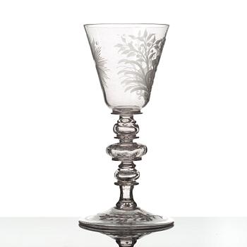 An engraved glass goblet, Kungsholmens glass manufactory, 18th Century.