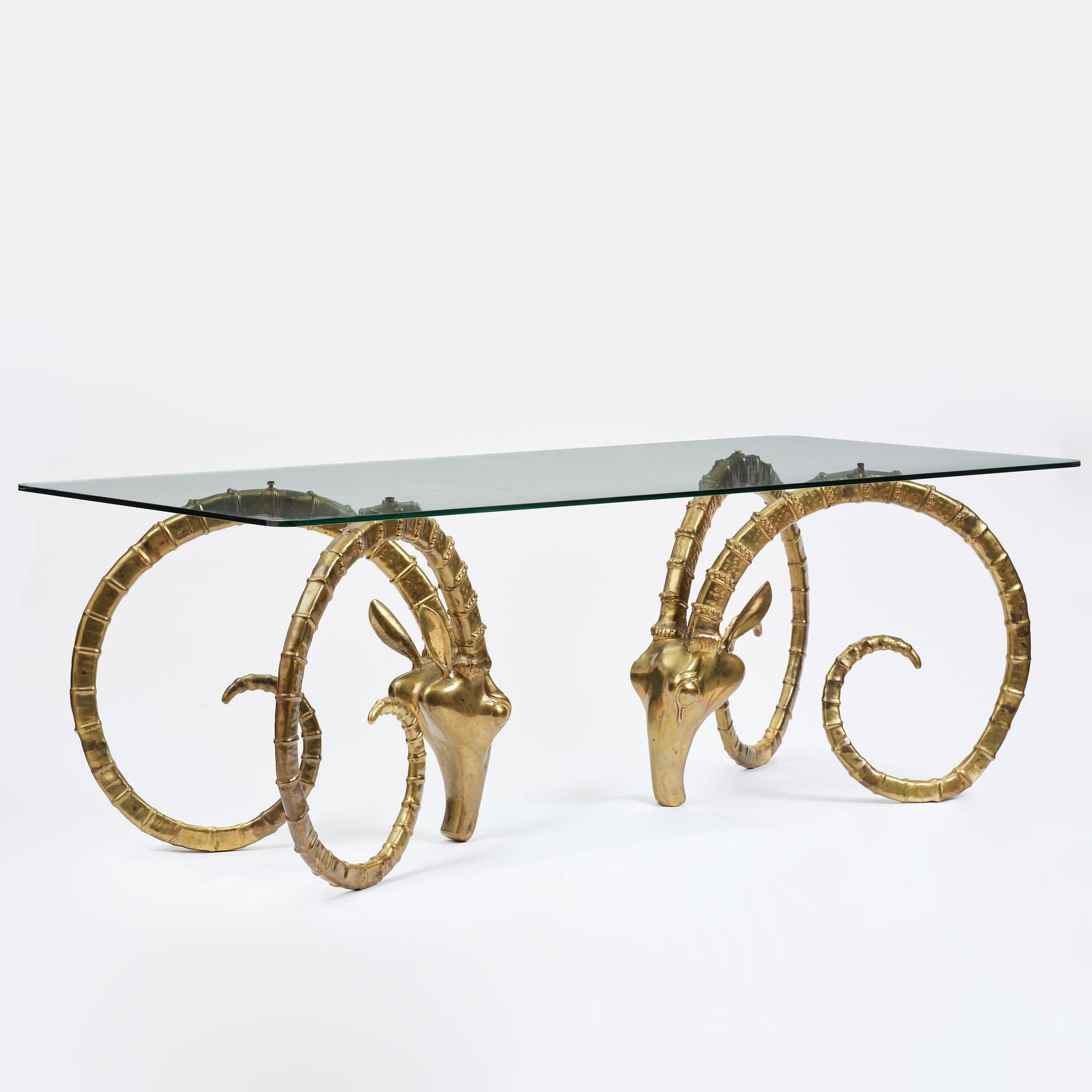 Alain Chervet, a brass and glass 'Ibex' dining table, France, 1970's.
