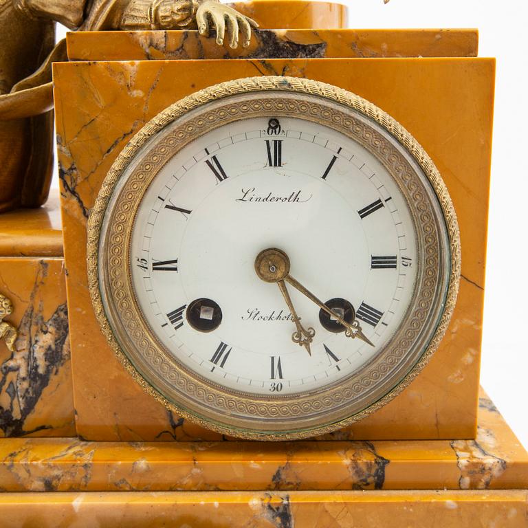 A Swedish mid 19th century table clock signed Linderoth Stockholm.