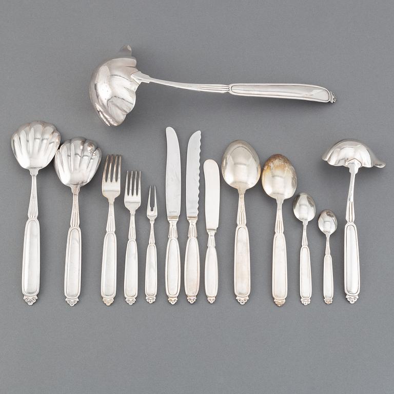 A 20th cetury silver plate 117-pcs "Romantik" flatware service for 12, design Gunnar Nylund, Sweden, Mema.