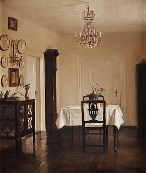 809. Carl Holsoe, Matsalsinteriör i eftermiddagsljus.