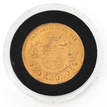 Gold coin, Sweden, Oscar II, 20 kronor, 1881.