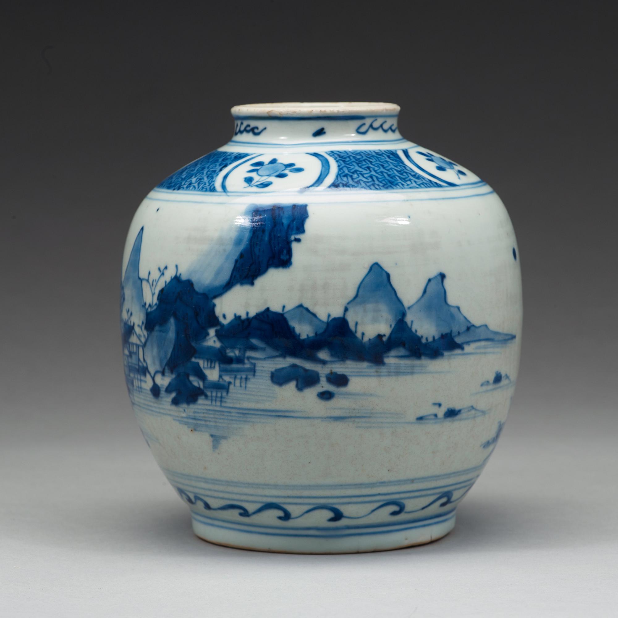 A blue and white jar, Ming dynasty, 17th Century.