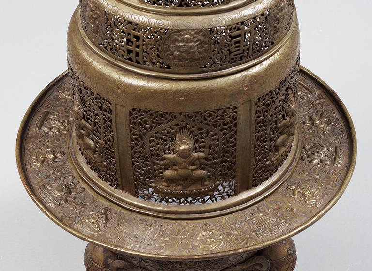 A large copper alloy incense burner, Tibet or Mongolia 19th Century.