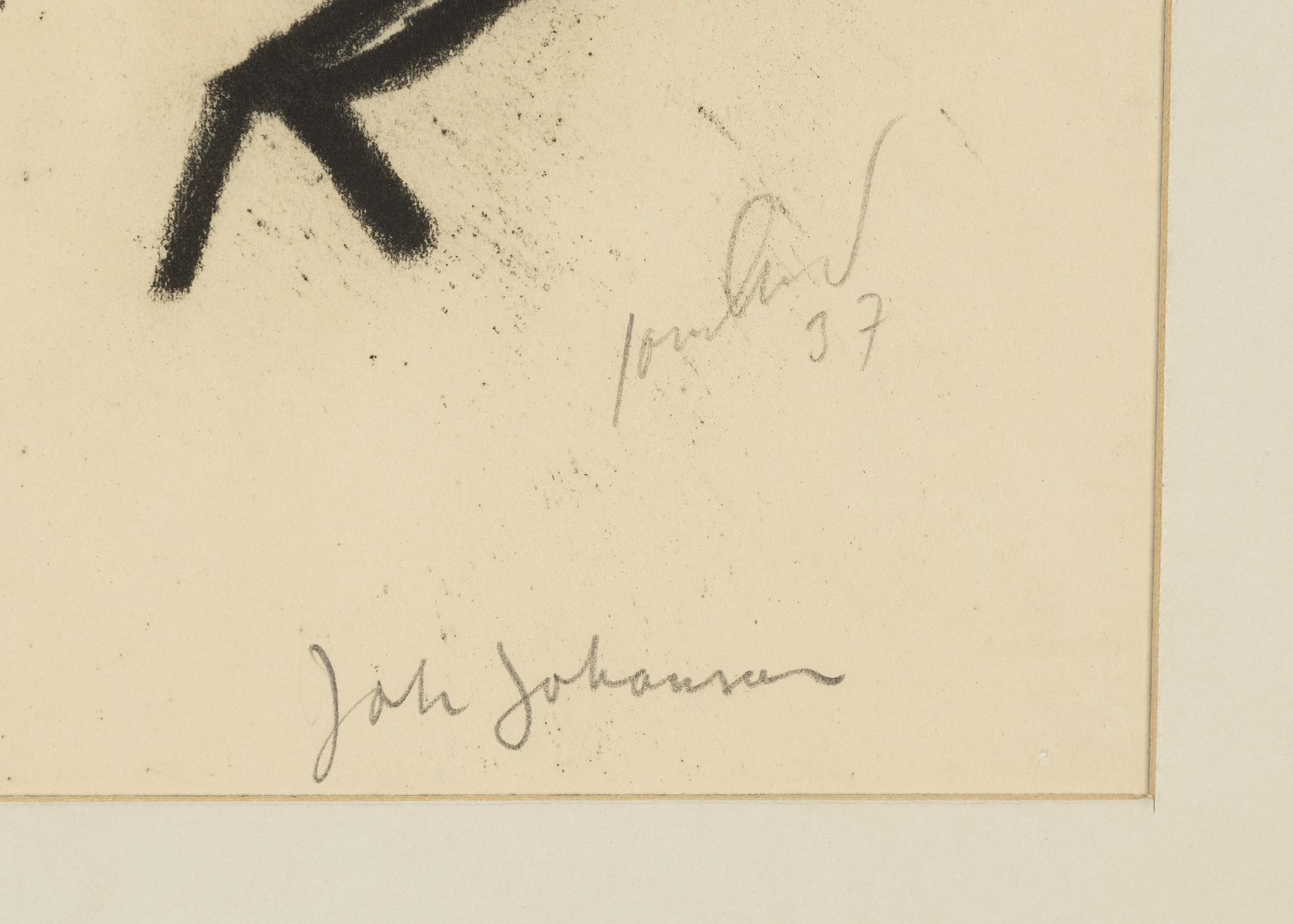 John Jon-And, 2 pencil/charcoal drawings on paper, signed 37 8one).