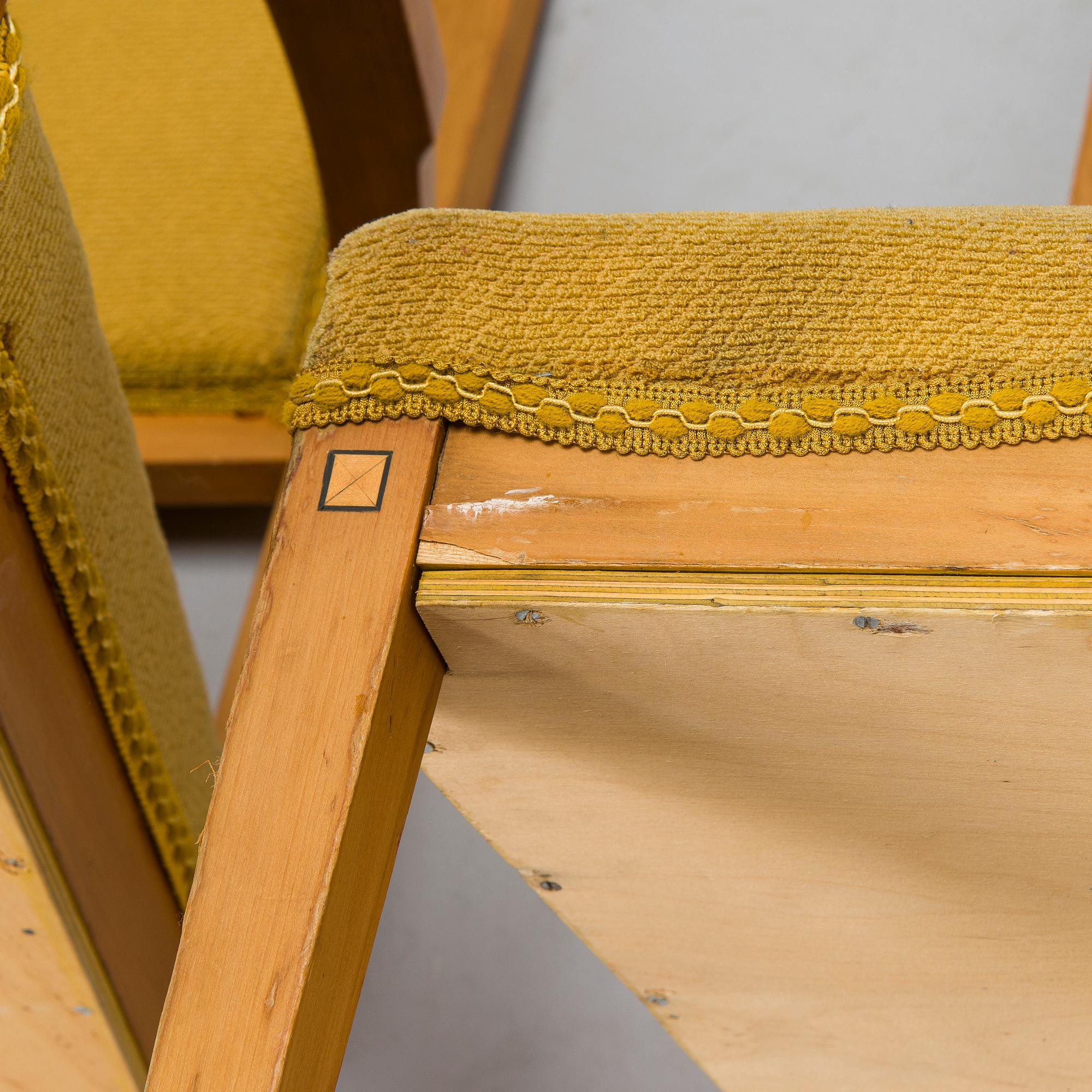 Fåtöljer, ett par och stolar, 4 st, tidigt 1900-tal.