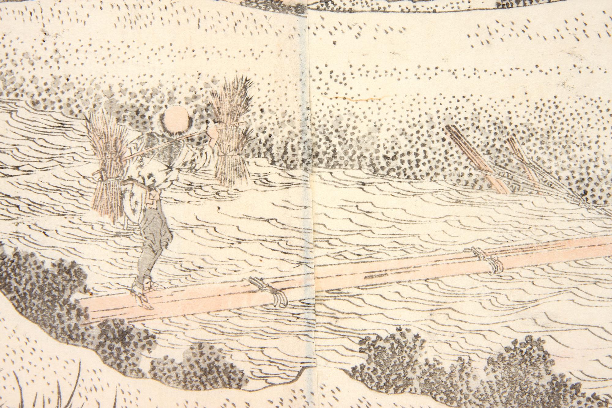 TRÄSNITT samt TECKNING, Japan, 1800-tal.