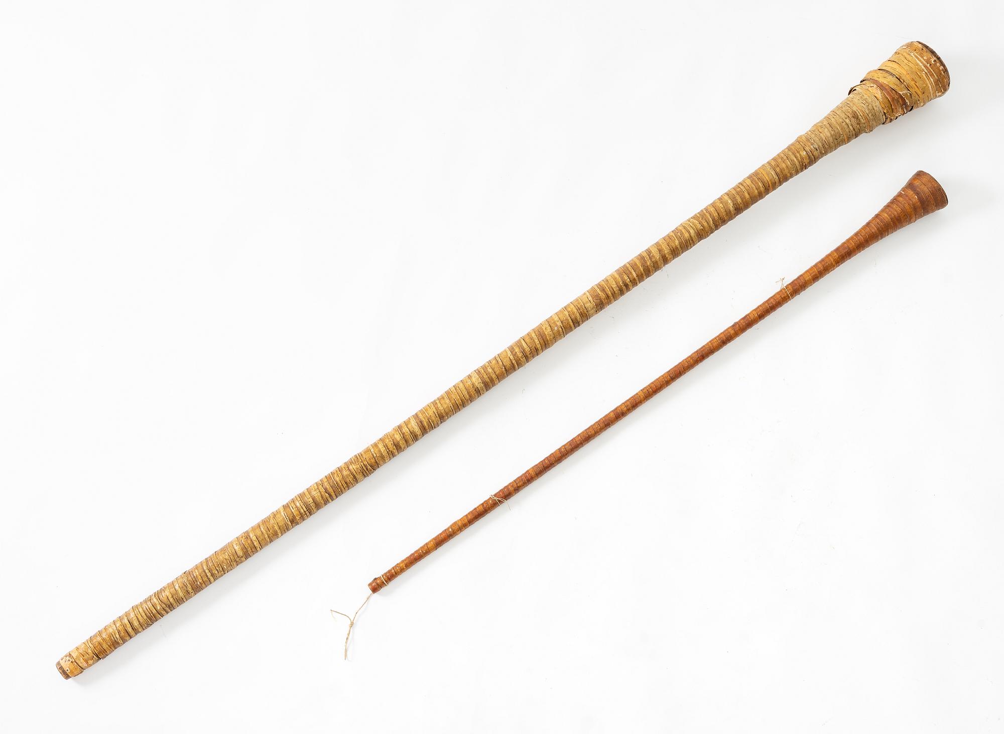 Näverlurar, två stycken, Sverige, 1700 / 1800-tal.
