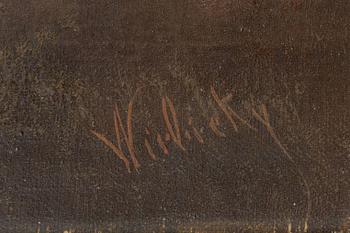 Joseph Wirbicky, (19th century), Lake with figures in a boat.