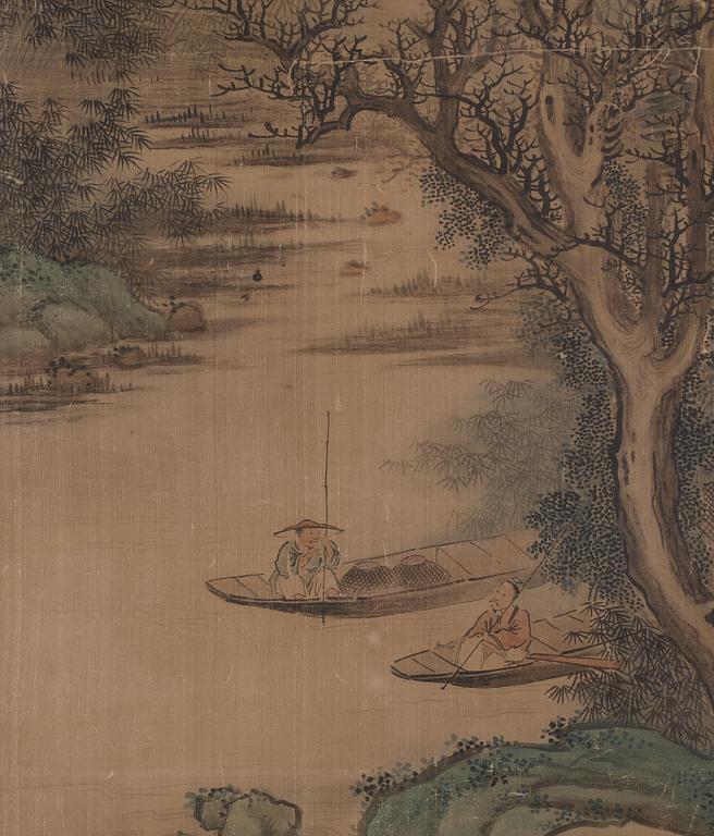 Rullmålning, färg och tusch på siden. Signerad Lan Meng (1644-1722), men senare, Qing dynastin.