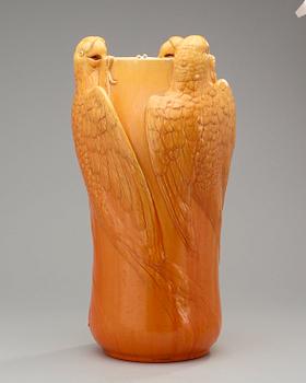 A Rörstrand 'uranium yellow' creamware umbrella stand, probably by Alf Wallander, early 1900's.