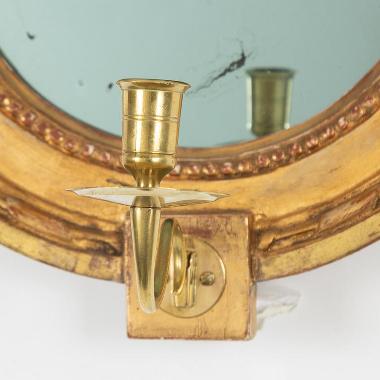 Spegellampetter, ett par, för ett ljus, Sverige, omkring år 1800, Sengustavianska.