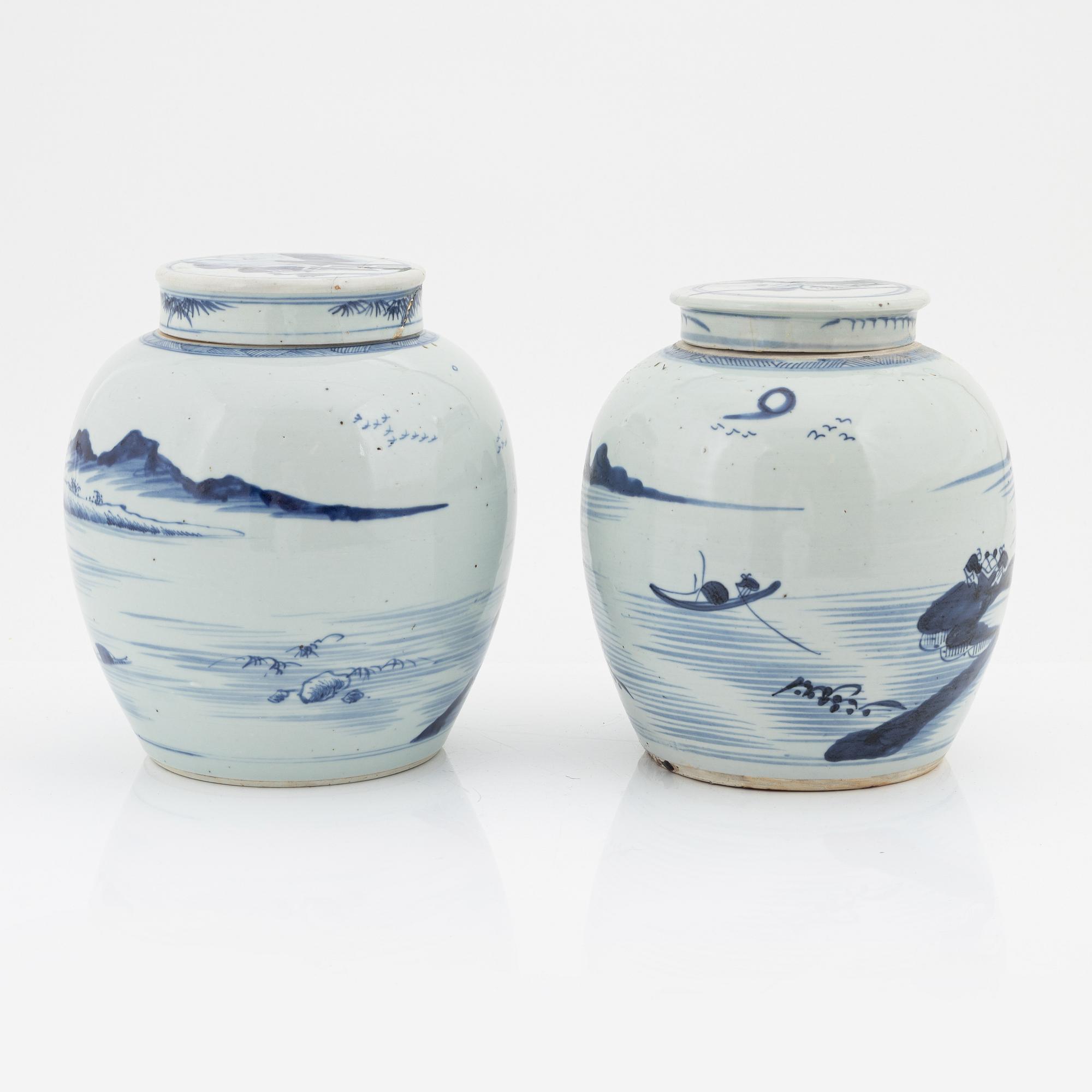 Two blue and white ginger jars, Qing Dynasty, China, 19th century.