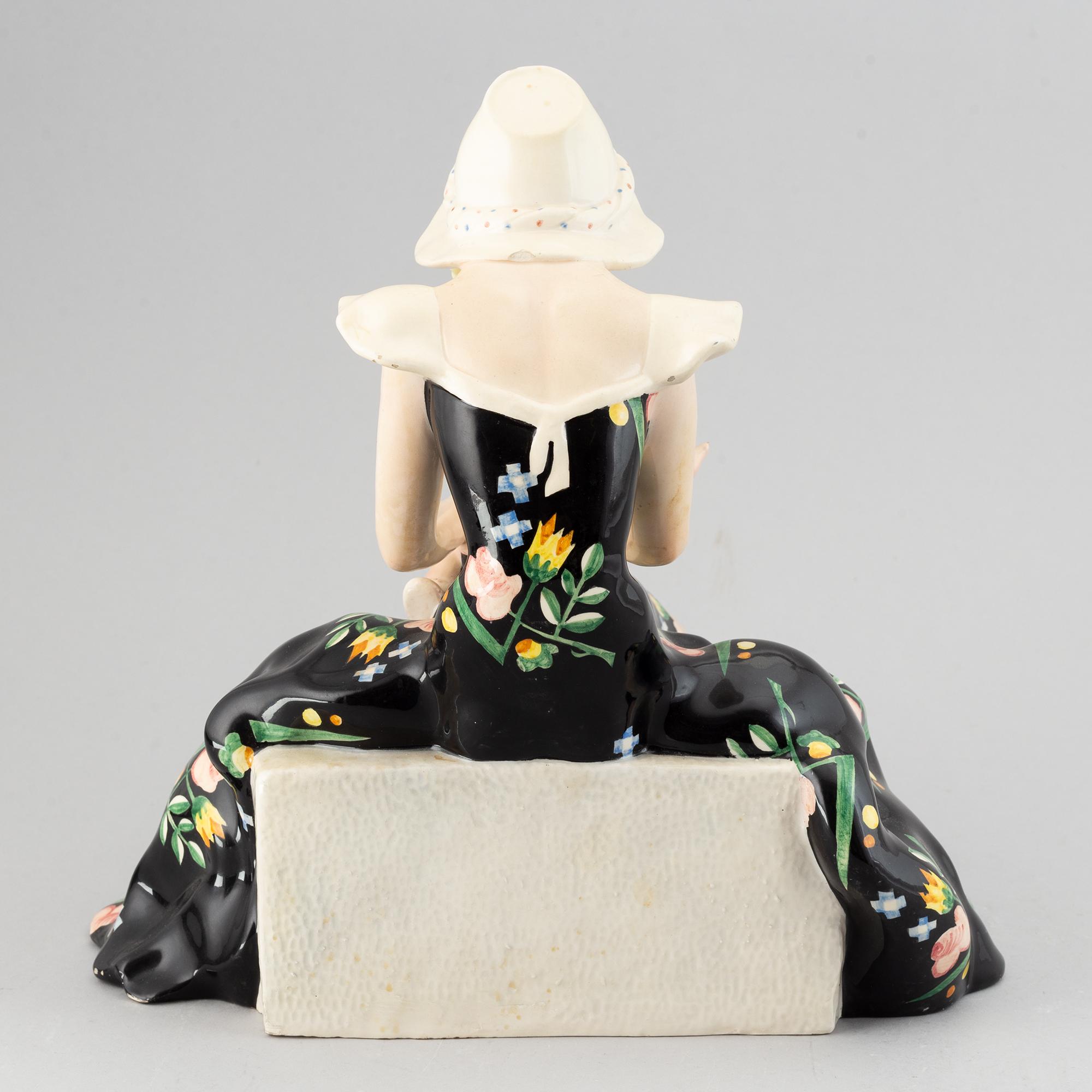 Sandro Vacchetti, a glazed ceramic female figure with child, Essevi, Torino, Italy 1930-40's.