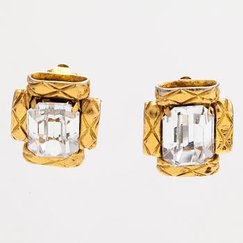 Chanel, A pair of gold coloured metal and imitation stone earrings. Marked Chanel 2 5 Made in France.
