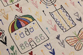 A Kelim carpet with hand-embroidered decoration, 239 x 182 cm.