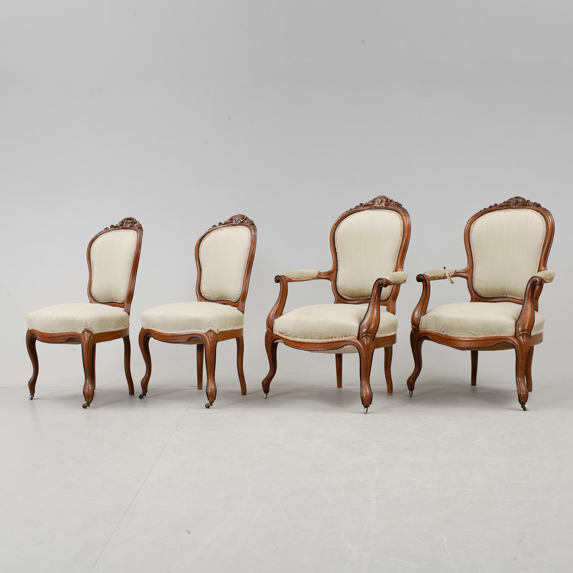 KARMSTOLAR samt STOLAR, 2+2, Nyrokoko, 1800-talets slut.