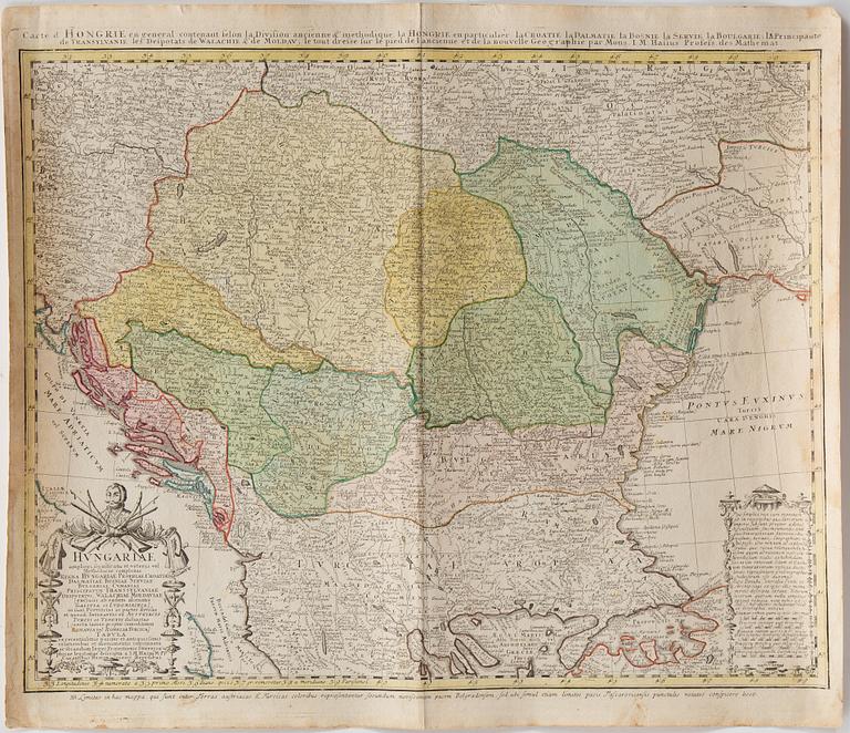 JOHANN BAPTIST HOMANN, three hand coloured maps, 18th Century.