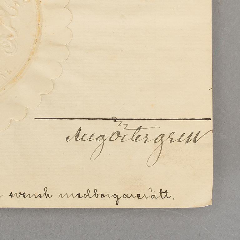 OSCAR II, dokument med kunglig autograf, egenhändigt signerat samt med sigill, daterat 18/11 1892.