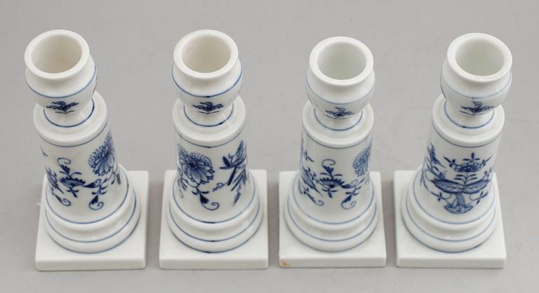 LJUSSTAKAR, 4 st, porslin, Meissen, 1900-tal.