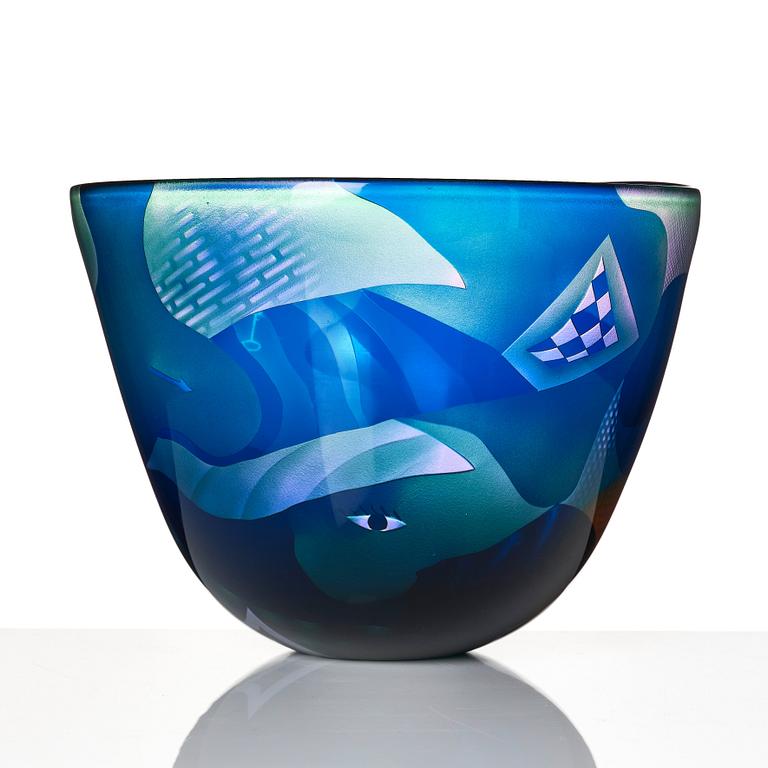 Bertil Vallien, a unique blasted glass bowl, Kosta Boda, Sweden.