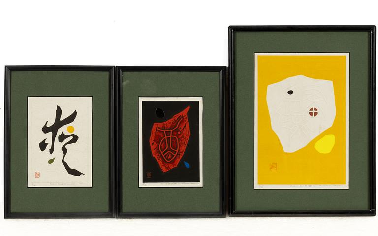 Haku Maki, tre träsnitt, "Poem 70-79", "Poem 71-54", "Poem 71-58".
