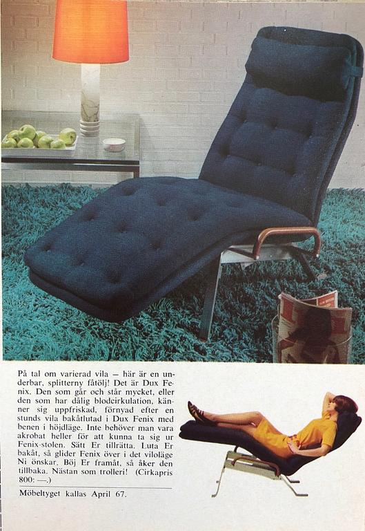 Dux design office, a pair of 'Fenix' lounge chairs, Dux AB, 1967-68.