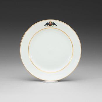 849. A set of four Russian dinner plates, Imperial porcelain manufactory, St Petersburg, period of Tsar Nicholas II.