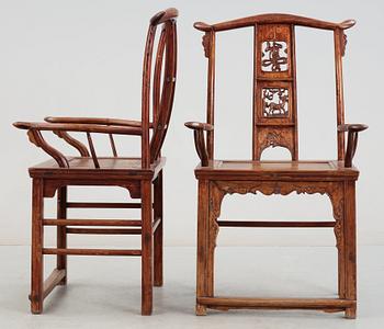 A pair of hardwood armchairs, late Qing dynasty (1644-1912).