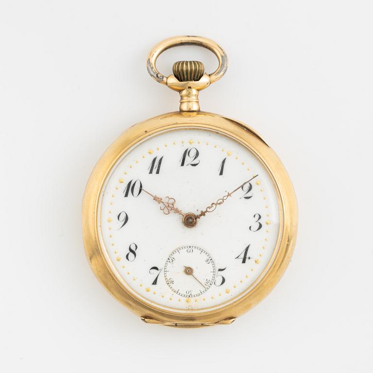 Pocket watch, 18K gold, 33,5 mm.