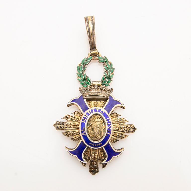 Two medals. The Royal Order of the Polar Star, Stockholm, and the Order of Civil Merit, Spain, 20th century.