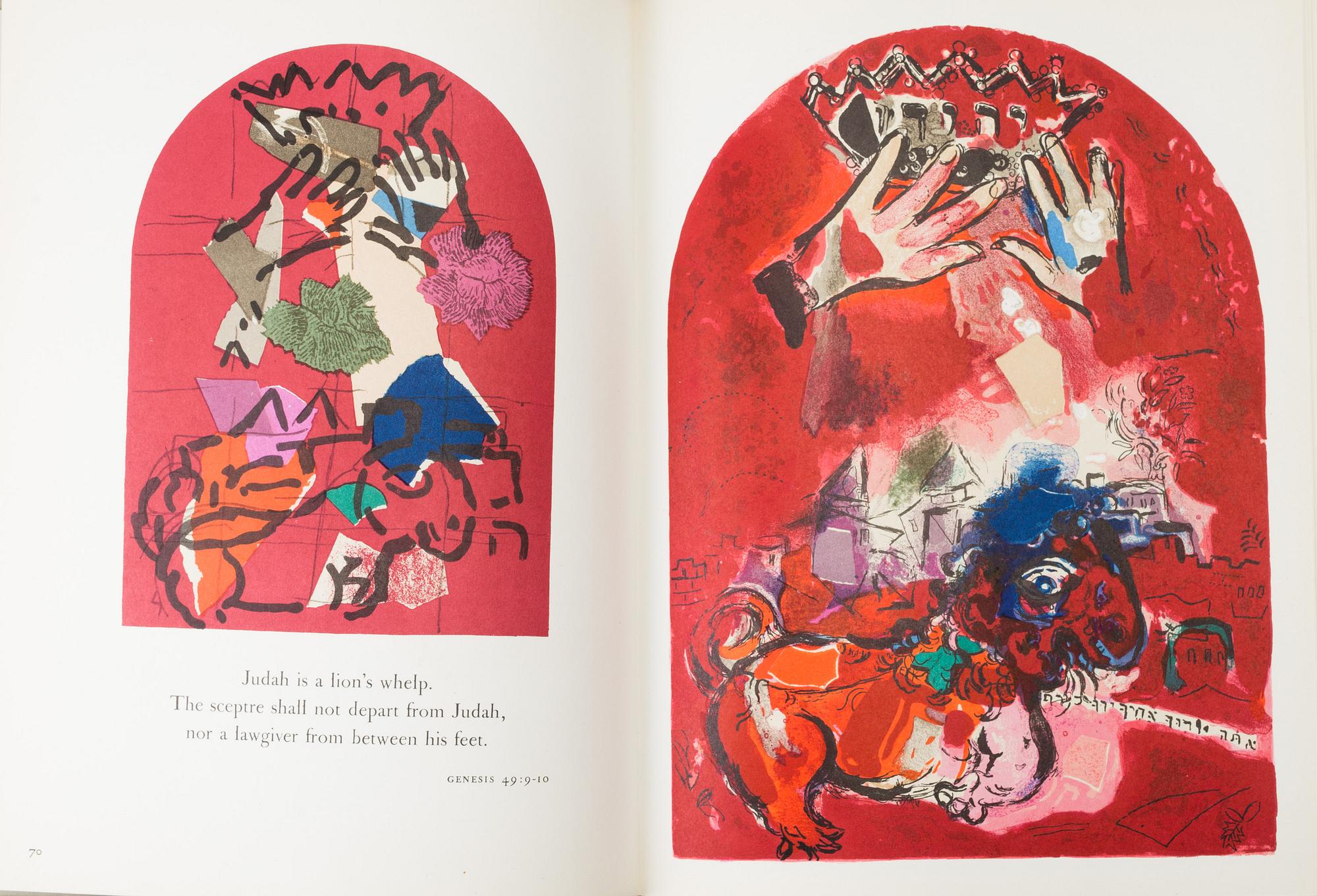 A Marc Chagall book "The Jerusalem Windows" with two   lithografs in colour, Andre Sauret, Monaco 1962.