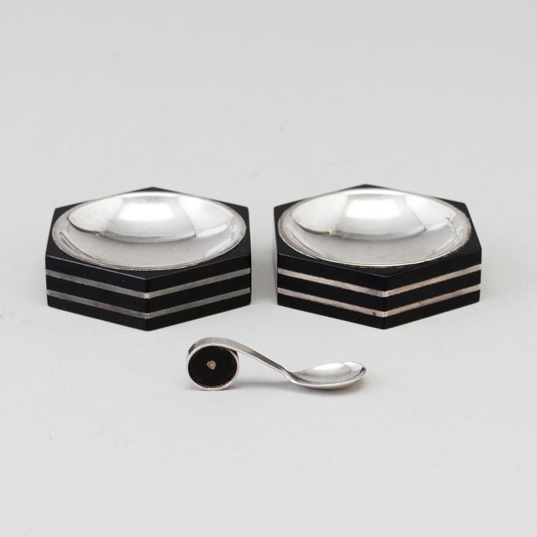 Two salt cellars silver and bakelite by Eric Pihlgren for GAB, 1934, 1940 and 1944.