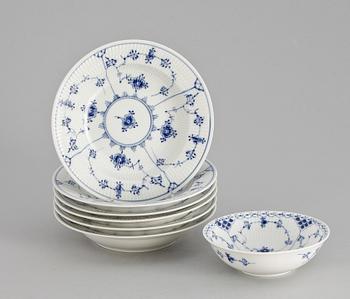 TALLRIKAR 6 st, SAMT SKÅL, porslin, Musselmalet, Royal Copenhagen.