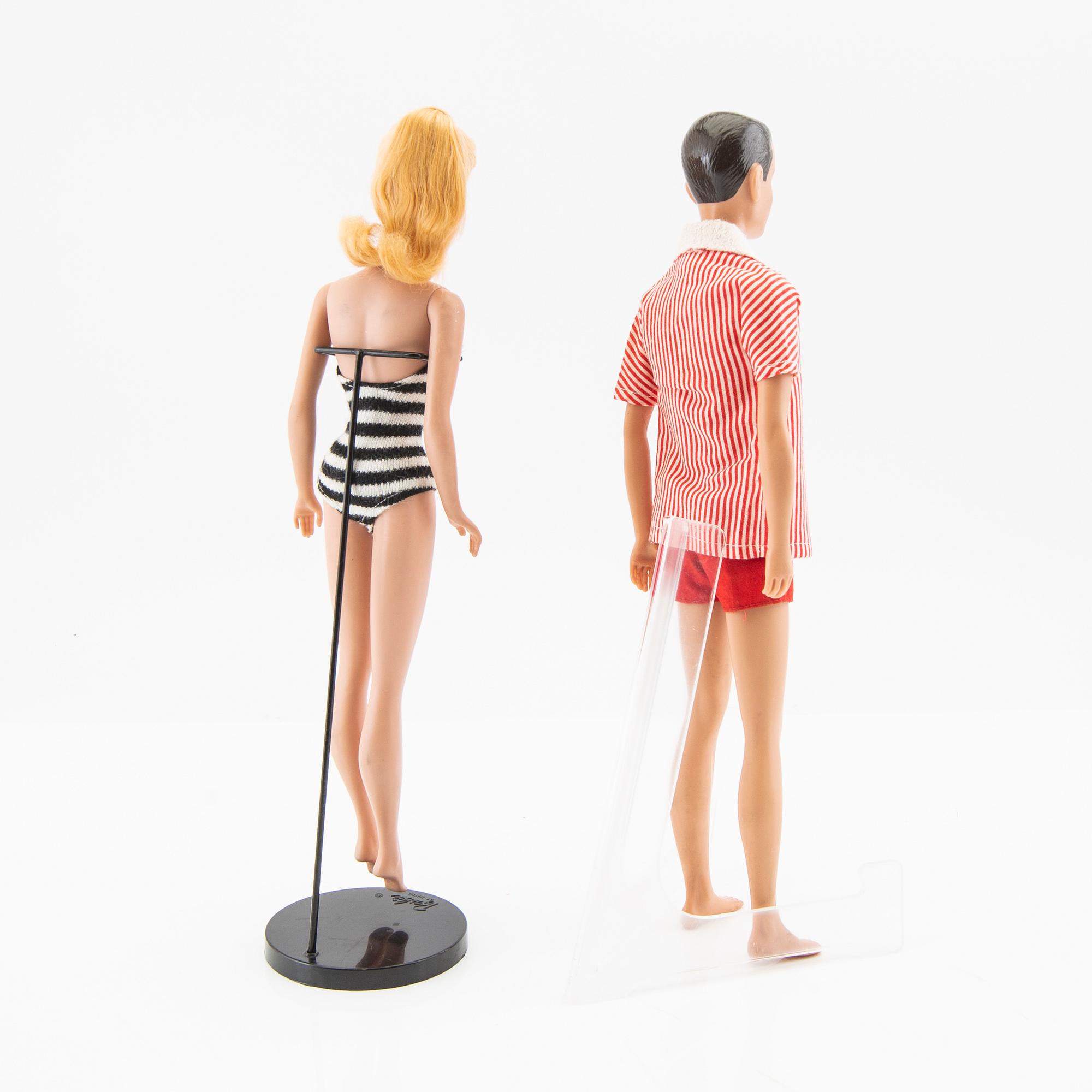 Barbie and Ken, dolls 2 pcs. and clothes, vintage, "No. 4, Ponytail" Mattel 1960, Ken Mattel 1963/64.
