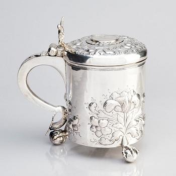 Anders Jensen Scheel, dryckeskanna, silver, Nykøbing (verksam 1677-1706), Danmark. Barock.