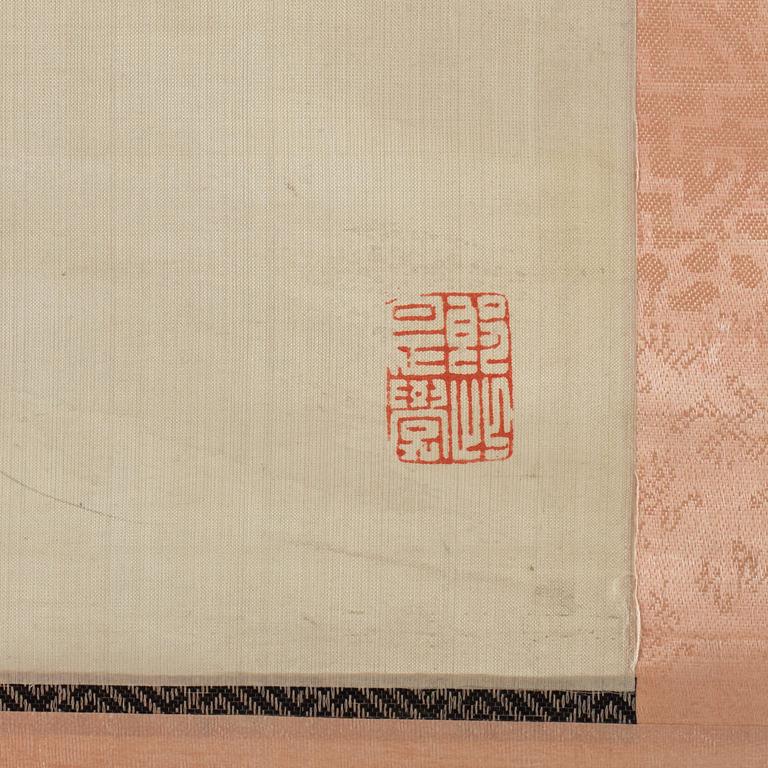 A Chinese hanging scroll, ink and color on silk, Republic, signed Zhang Zongliang, dated 1938.