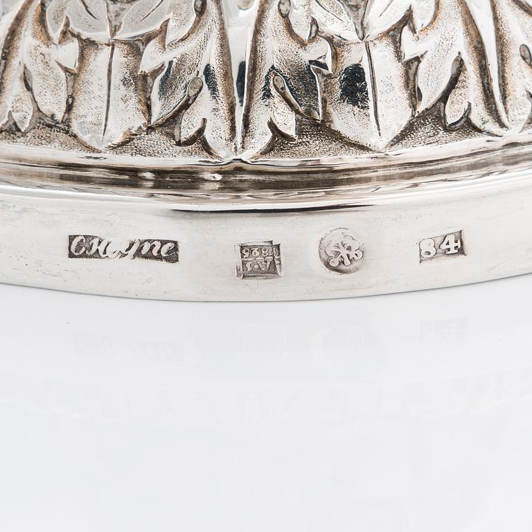 A pair of Russian silver candlesticks, maker's mark of Carl Johan Heyne, Saint Petersburg 1825.