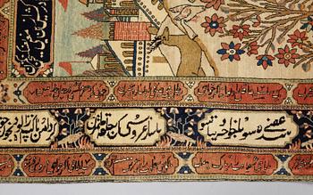 A RUG, a semi-antique/antique Kashan figural, "Motachem", ca 217 x 135 cm (as well as one end with 2,5 cm flat weave).