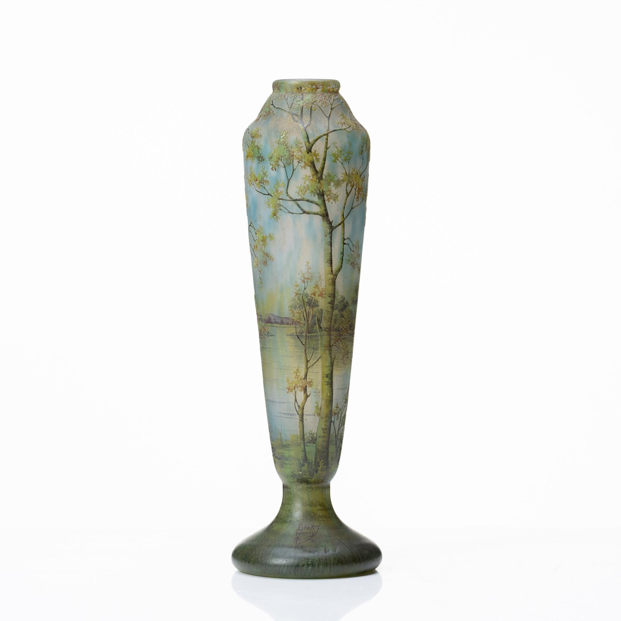 Daum, an Art Nouveau enamel painted cameo glass vase, Nancy France.