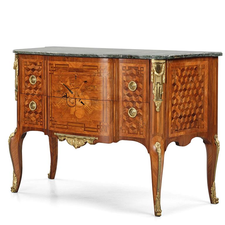 A Louis XVI rosewood and amaranth marquetry ormolu-mounted commode by Leonard Boudin (master in Paris 1761).