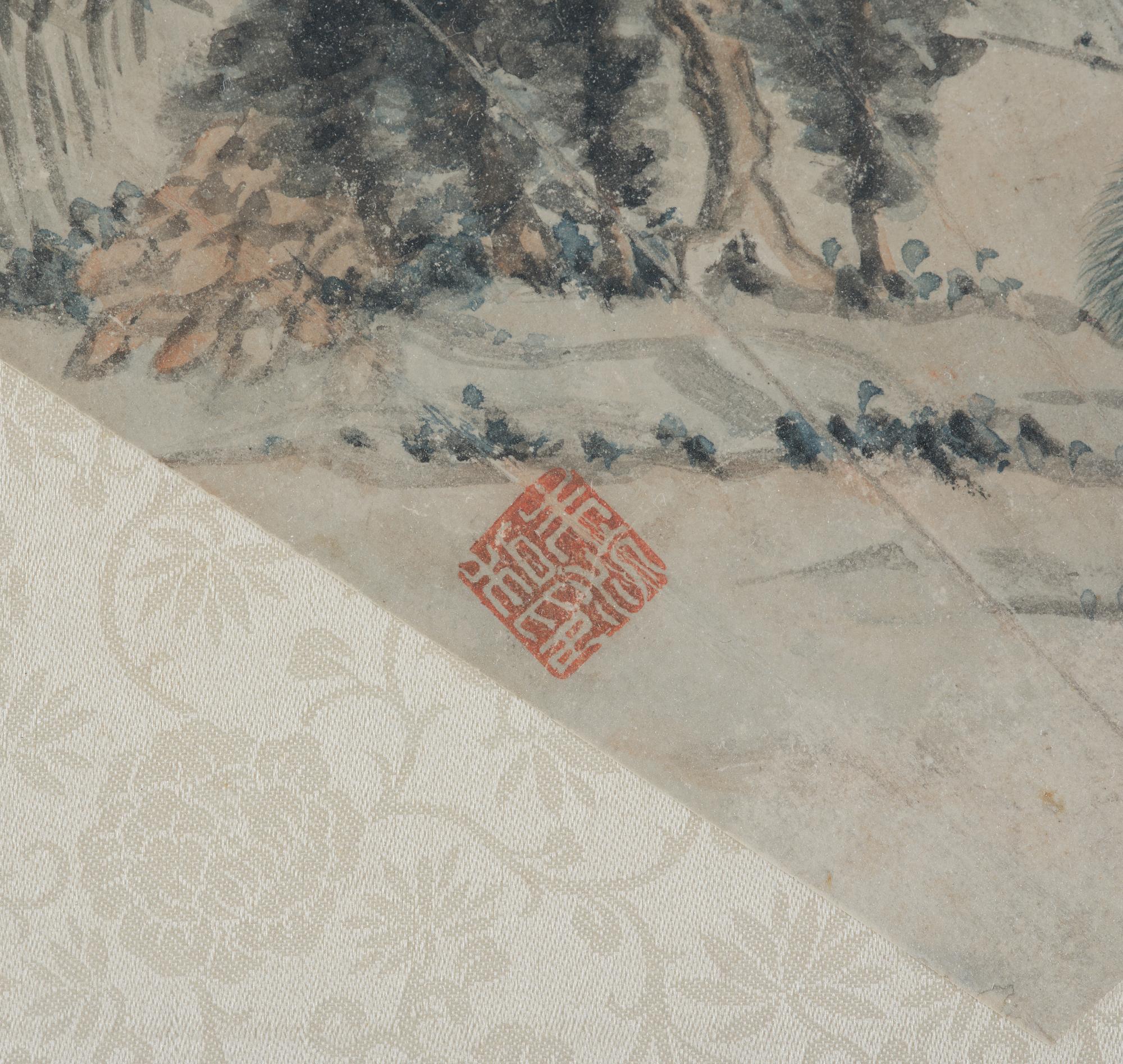 Solfjädersmålningar, tre stycken, Kina, 1900-tal.