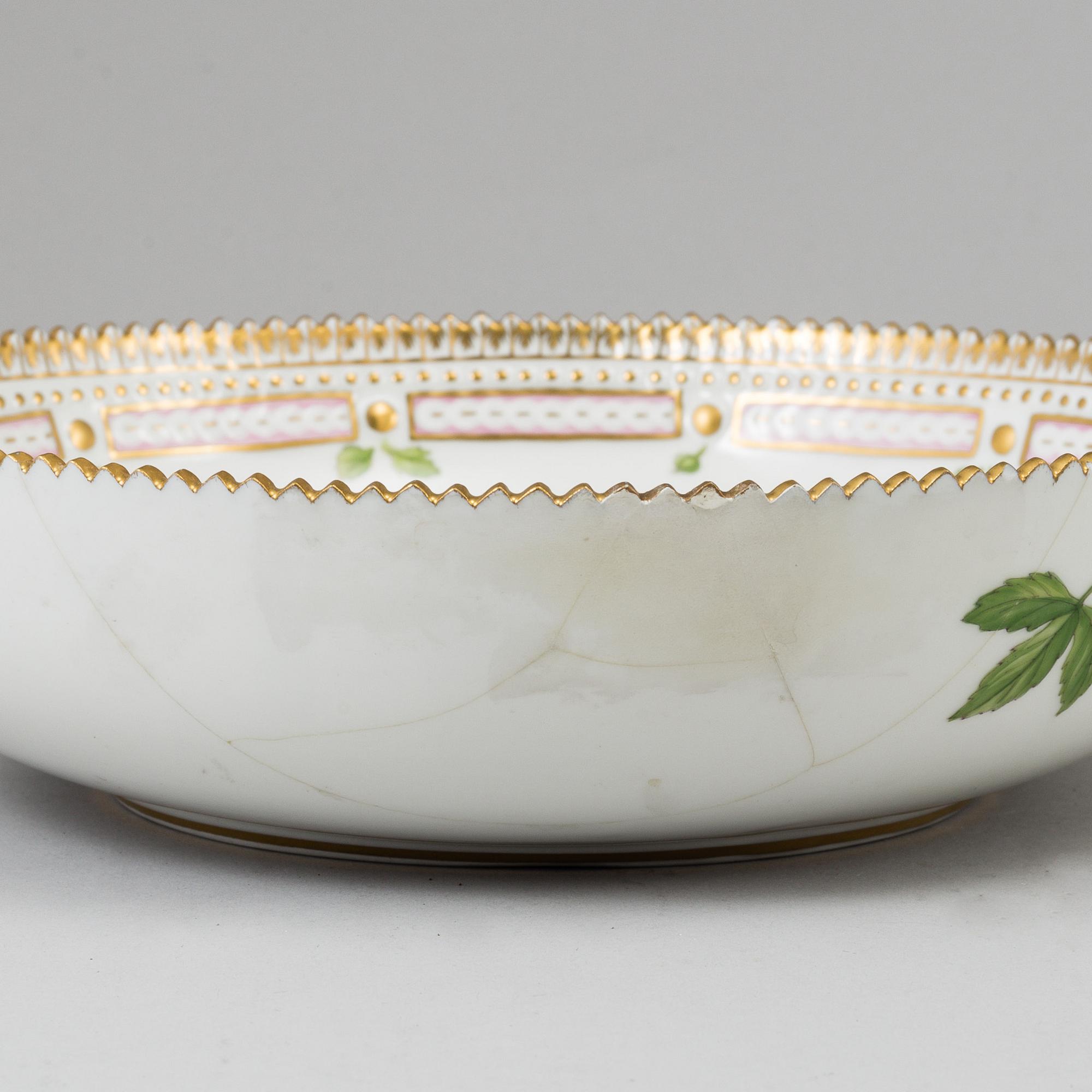 ROYAL COPENHAGEN, a 'Flora Danica' porcelain bowl and dish, Denmark, 1968.