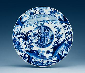 1672. A blue and white charger, Qing dynasty, Kangxi (1662-1722).