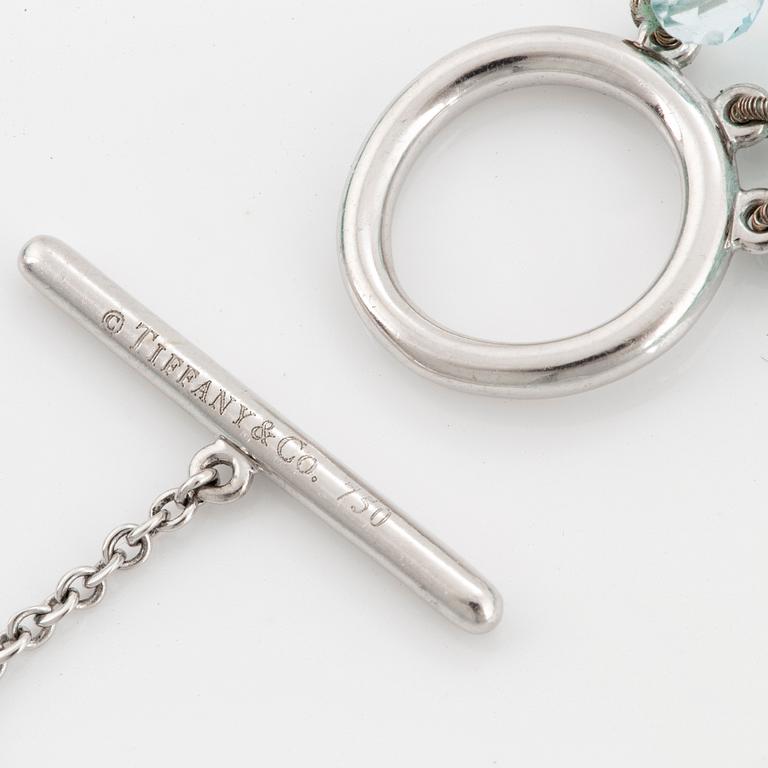 A Tiffany & Co three strand faceted aquamarine bead necklace with an 18K white gold clasp.