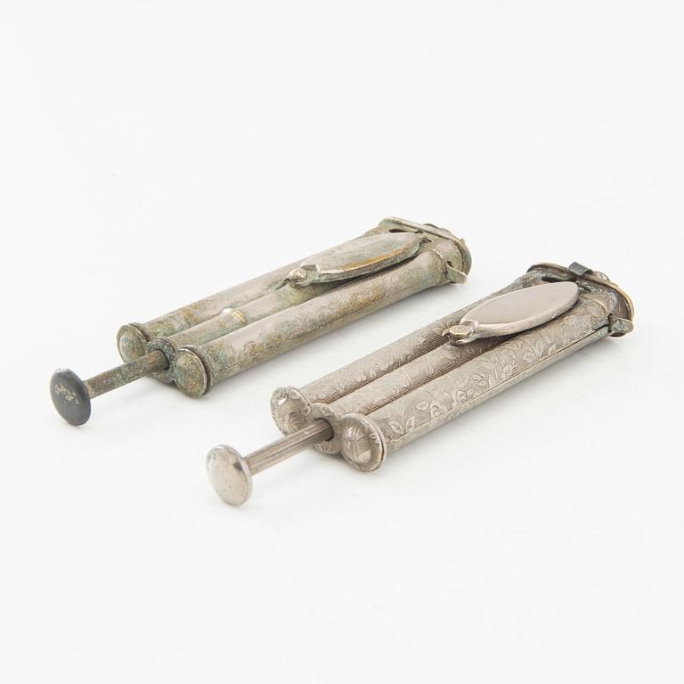 Foley & Ruse lighters, 2 pcs "Pellet match lighter", Canada circa 1888.