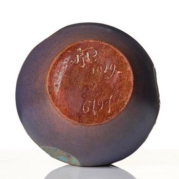 Hilma Persson-Hjelm, a glazed earthenware art nouveau vase, executed in her own studio, Arvika 1919. No 1619.