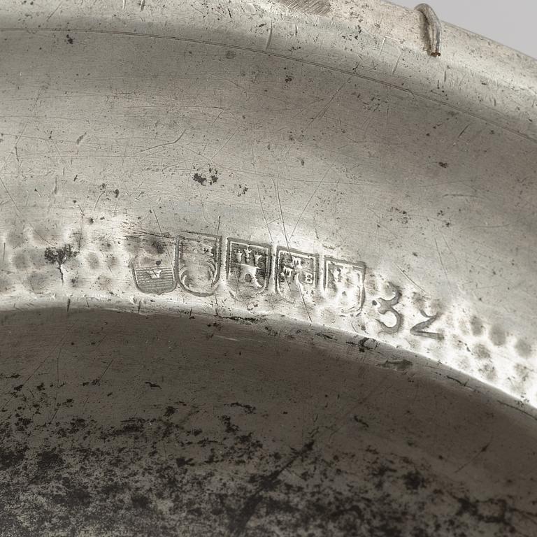 A group of six pewter dishes, different makers mark, most early 19th Century, Swedish/English.