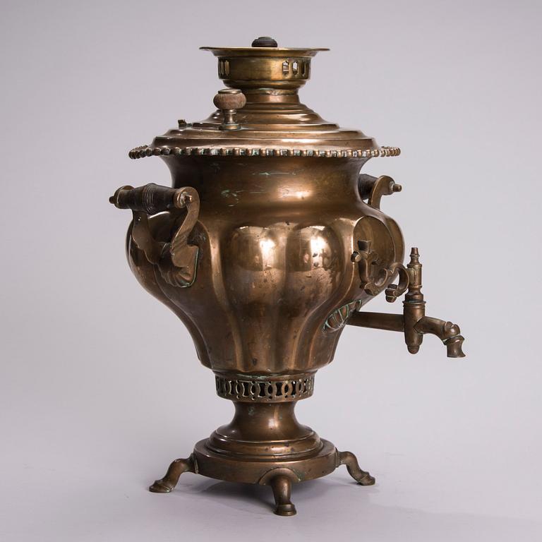 SAMOVAR, mässing, fabriken Vorontsov, Tula, Ryssland sekelskiftet 1800/1900.