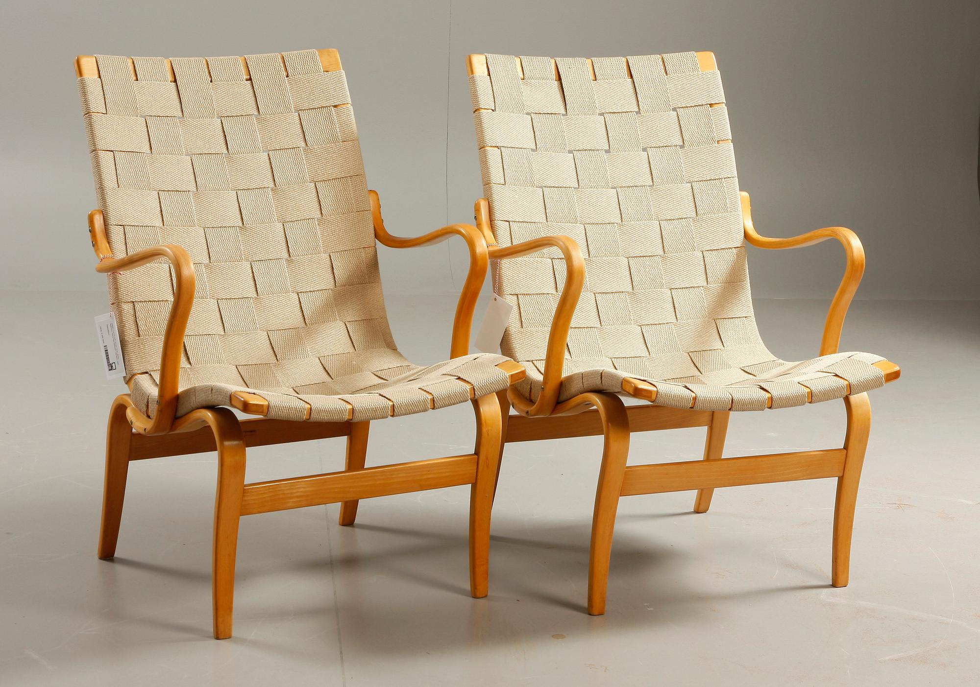 FÅTÖLJER, ett par, "Eva", Bruno Mathsson, Firma Karl Mathsson, Värnamo, 1962.